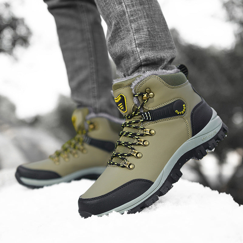 Men’s Winter Snow Boots Warm Plush Ankle Hiking Shoes Lace-Up