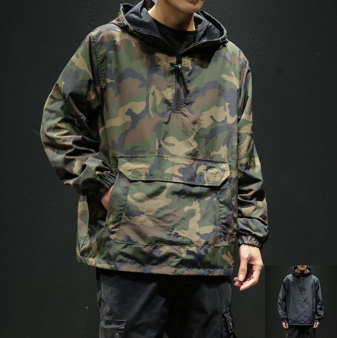 Oversized Reversible Hooded Camouflage Jacket