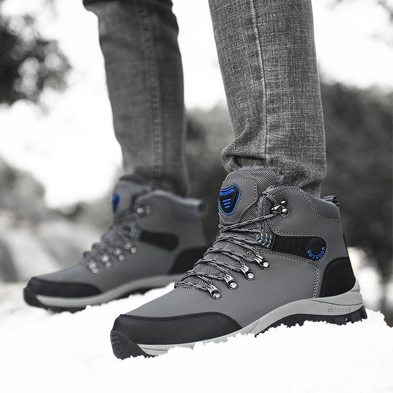 Men’s Winter Snow Boots Warm Plush Ankle Hiking Shoes Lace-Up