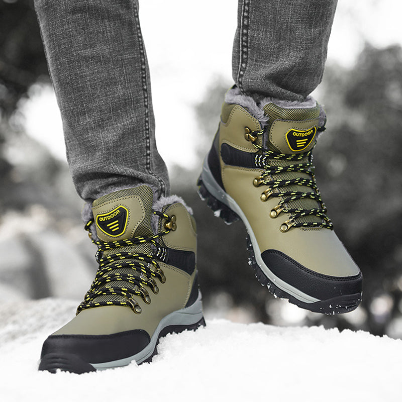 Men’s Winter Snow Boots Warm Plush Ankle Hiking Shoes Lace-Up