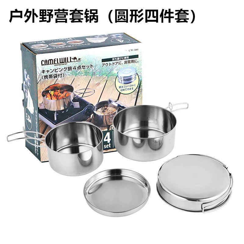 Stainless Steel Portable Camping Cookware Pot Set