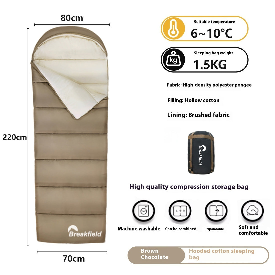 Waterproof Cotton Four Seasons Camping Sleeping Bag Spliceable Machine Washable