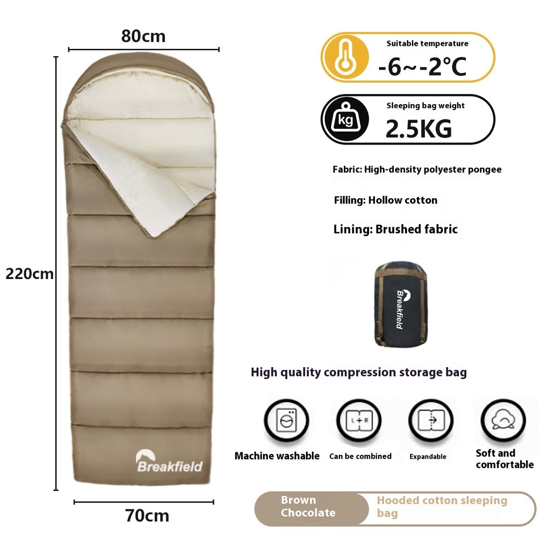 Waterproof Cotton Four Seasons Camping Sleeping Bag Spliceable Machine Washable