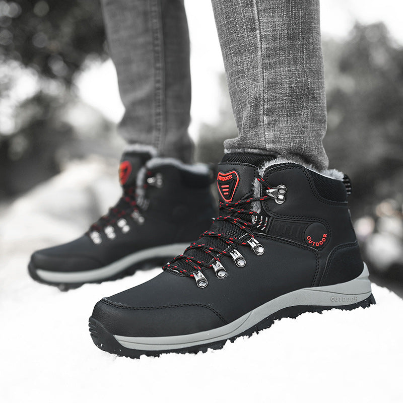 Men’s Winter Snow Boots Warm Plush Ankle Hiking Shoes Lace-Up