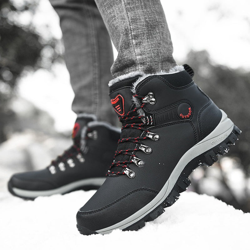 Men’s Winter Snow Boots Warm Plush Ankle Hiking Shoes Lace-Up