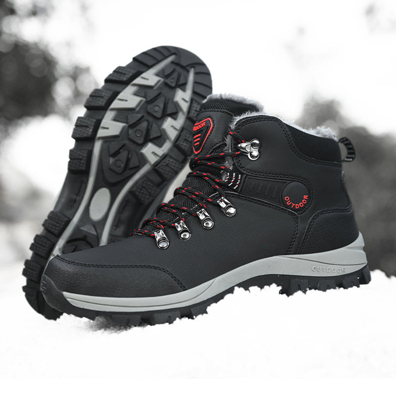 Men’s Winter Snow Boots Warm Plush Ankle Hiking Shoes Lace-Up