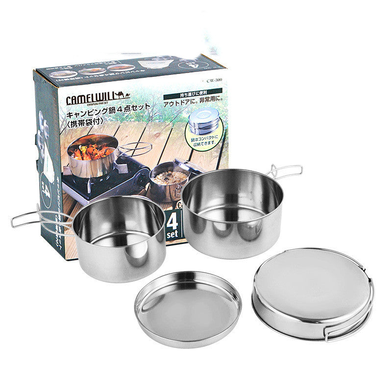 Stainless Steel Portable Camping Cookware Pot Set