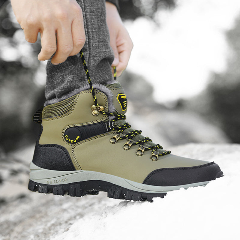 Men’s Winter Snow Boots Warm Plush Ankle Hiking Shoes Lace-Up