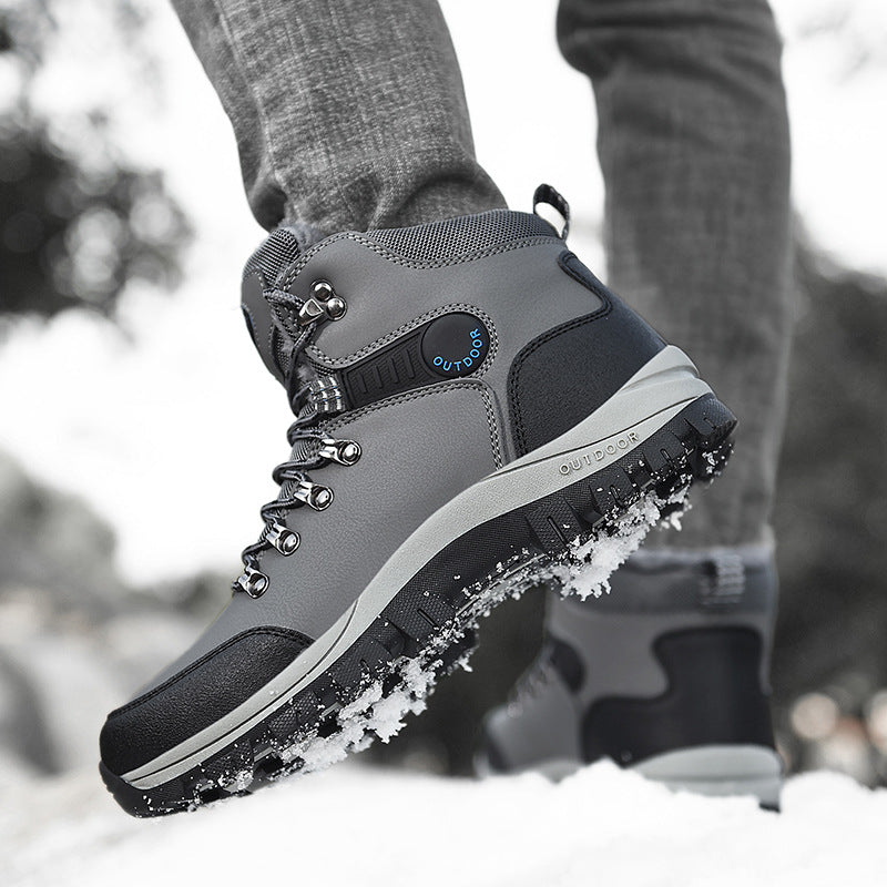 Men’s Winter Snow Boots Warm Plush Ankle Hiking Shoes Lace-Up