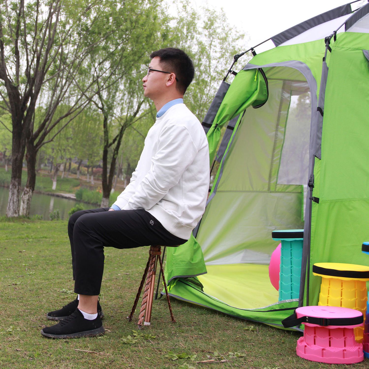 Multifunctional Folding Trekking Pole With Portable Stool