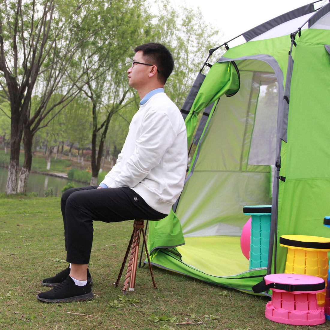 Multifunctional Folding Trekking Pole With Portable Stool