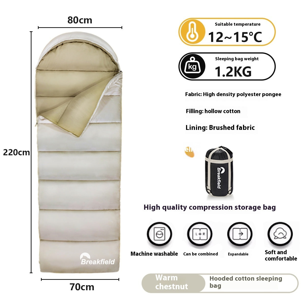 Waterproof Cotton Four Seasons Camping Sleeping Bag Spliceable Machine Washable
