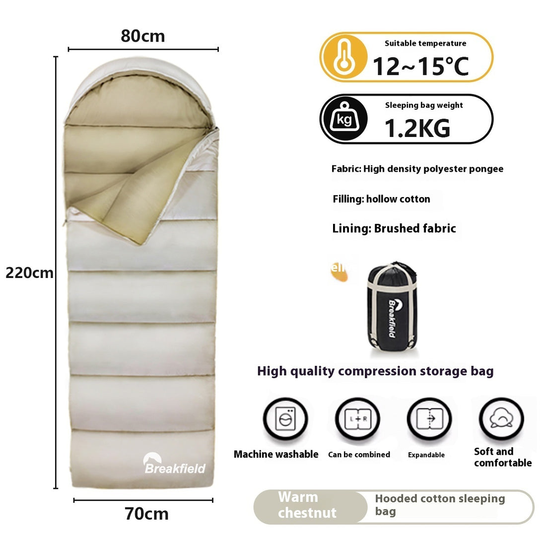 Waterproof Cotton Four Seasons Camping Sleeping Bag Spliceable Machine Washable