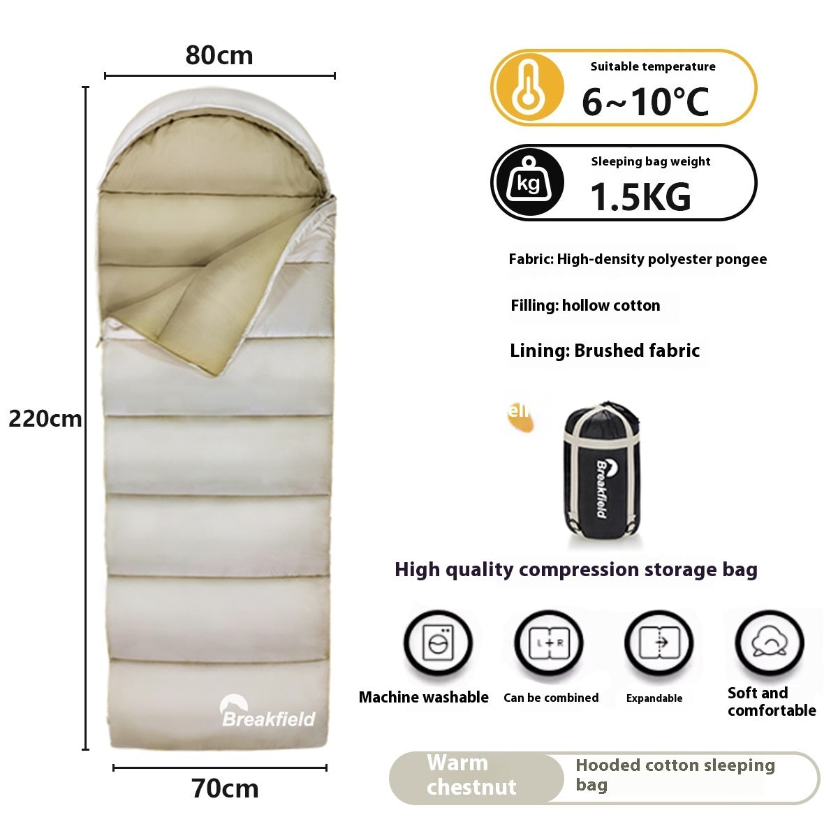Waterproof Cotton Four Seasons Camping Sleeping Bag Spliceable Machine Washable