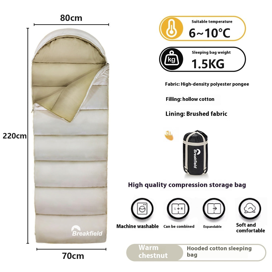 Waterproof Cotton Four Seasons Camping Sleeping Bag Spliceable Machine Washable